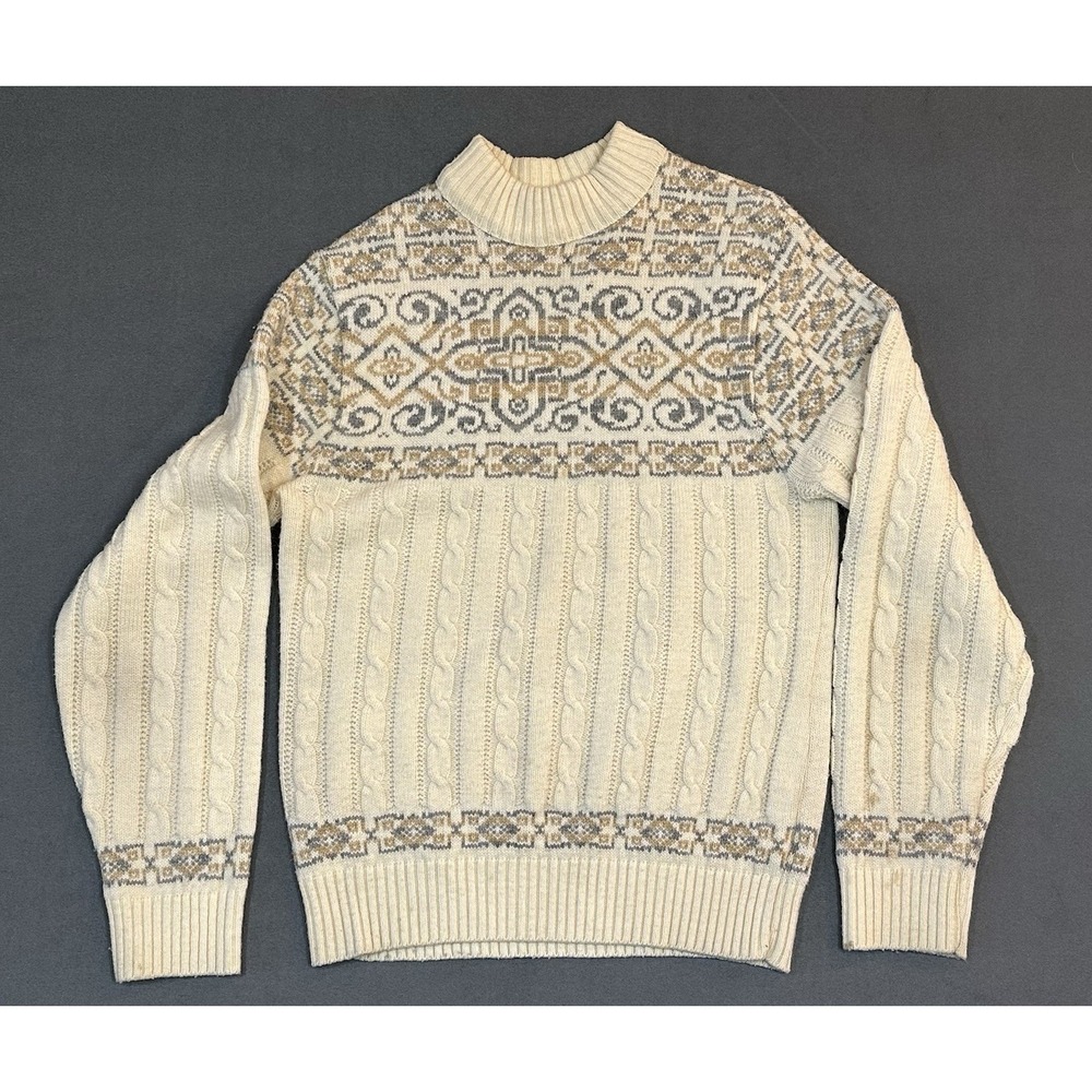 Vintage Jantzen Sweater Thick Warm Grandpa Made In USA Geometric Size M